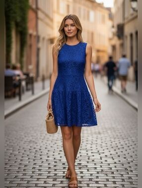 CeCe Blue Lace Fit & Flare Mini Dress Size 2 Preowned